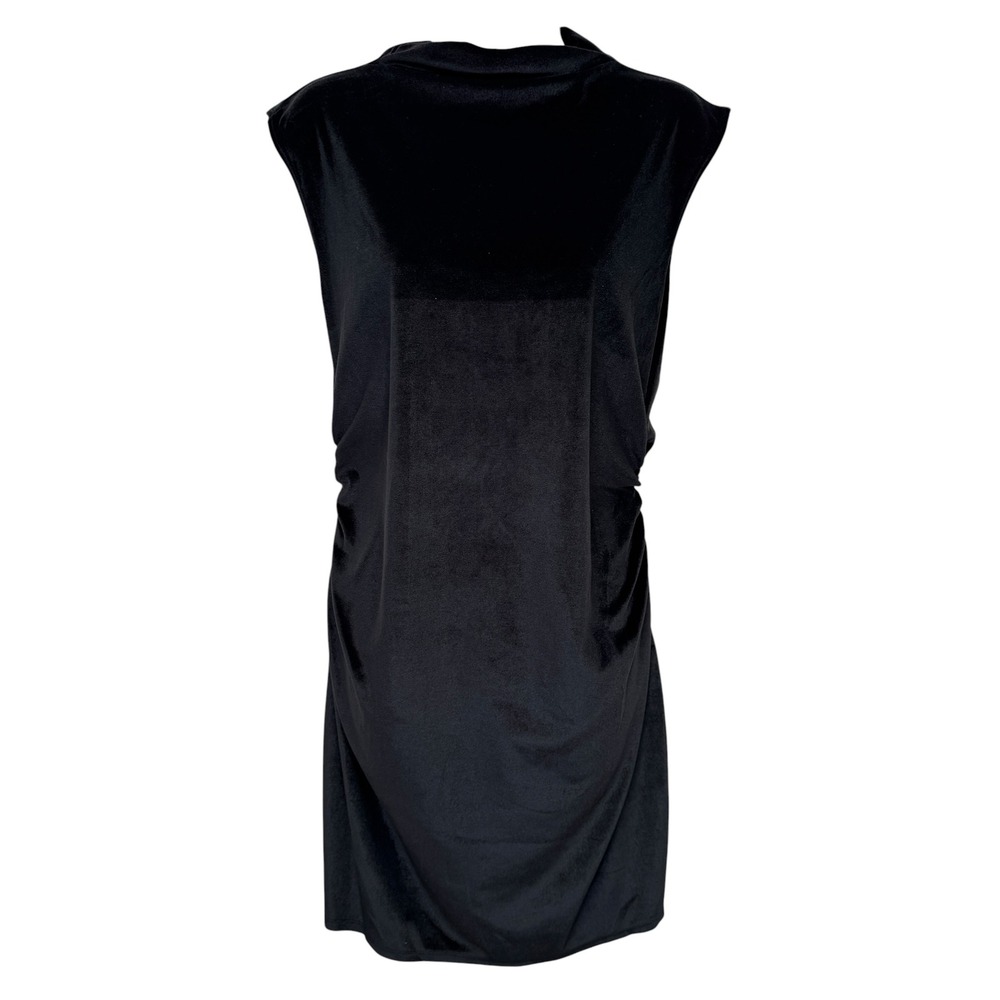 A New Day Womens Velvet Shift Dress L Black Sleeveless Ruched Holiday Chic